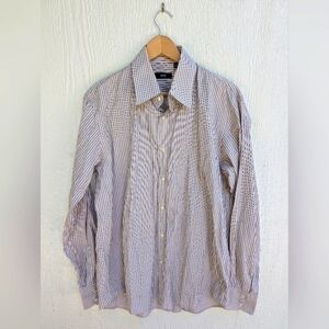 BOSS Hugo Boss Long Sleeve Button Up Shirt Brown Stripe Men's 16 34/35